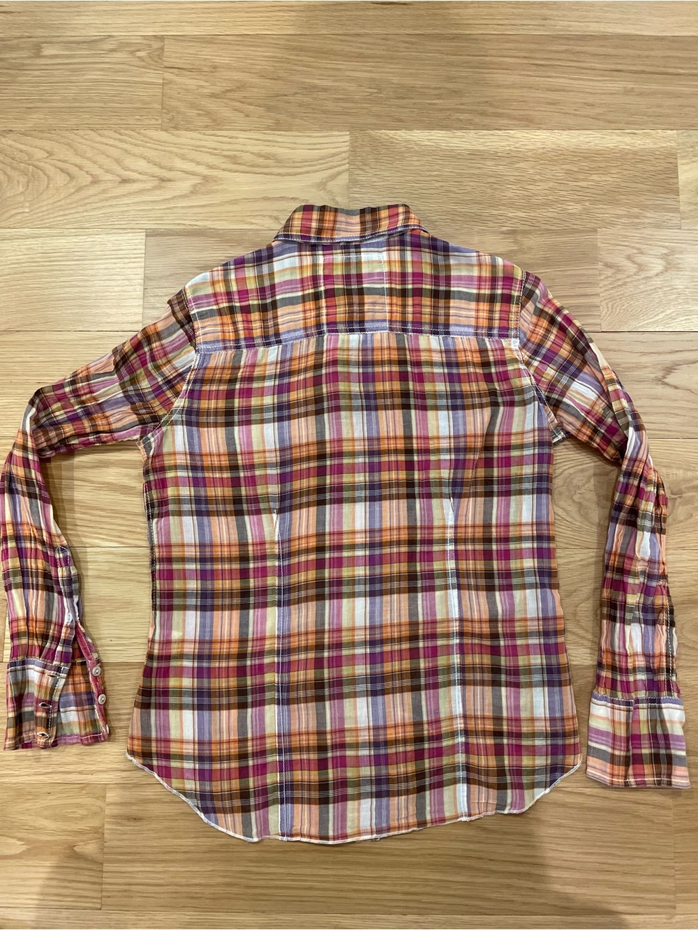 Cino Plaid Button-Front Shirt in Pink, Orange & Purple - Picture 8 of 9